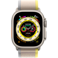 Умные часы Apple Watch Ultra LTE 49 мм (титановый корпус, титановый/желто-бежевый, нейлоновый ремешок размера S/M)