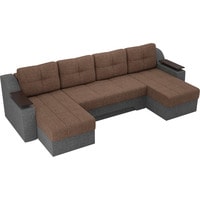 П-образный диван Лига диванов Сенатор 28928 (рогожка, коричневый/серый)