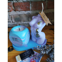 Набор ароматизированых свечей Hope Ar Deco в фиолетово-голубом гипсовом стакане с ароматом Ягодный микс 120 г + Лилу Violet 265 г