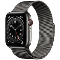 Умные часы Apple Watch Series 6 LTE 44 мм (сталь графитовый/миланский черный)