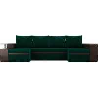П-образный диван Лига диванов Майами 103046 (велюр/экокожа, зеленый/коричневый)
