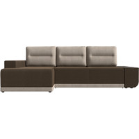 Угловой диван Лига диванов Чикаго левый 110775L (рогожка коричневый/подушки бежевые)