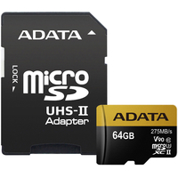 Карта памяти ADATA microSDXC UHS-II 64GB + адаптер [AUSDX64GUII3CL10-CA1]