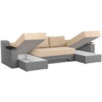 П-образный диван Craftmebel Сенатор (п-образный, боннель, рогожка, бежевый/серый)