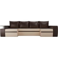 П-образный диван Лига диванов Майами 103064 (экокожа, бежевый/коричневый)