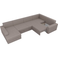 П-образный диван Лига диванов Мэдисон 28911 (рогожка, бежевый/коричневый)