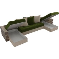 П-образный диван Лига диванов Венеция 100045 (микровельвет, зеленый/бежевый)
