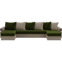П-образный диван Лига диванов Венеция 100045 (микровельвет, зеленый/бежевый)