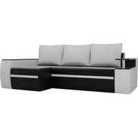 Угловой диван Лига диванов Майами 103041 (левый, экокожа, черный/белый/белый)