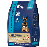 Сухой корм для собак Brit Premium Dog Sensitive с лососем и индейкой 1 кг