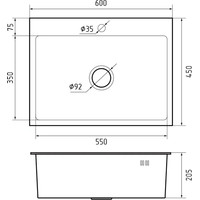 Кухонная мойка GranFest Metal нержавеющая сталь AISI 304 PVD GF-6045 Графит (с сифоном)