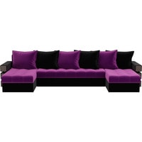 П-образный диван Лига диванов Венеция 100049 (микровельвет, фиолетовый/черный)