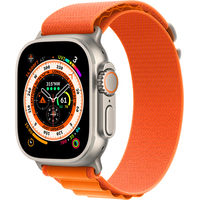 Умные часы Apple Watch Ultra LTE 49 мм (титановый корпус, титановый/оранжевый, текстильный ремешок размера S)