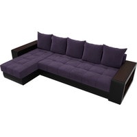 Угловой диван Лига диванов Дубай 105803 (левый, велюр/экокожа, фиолетовый/коричневый)