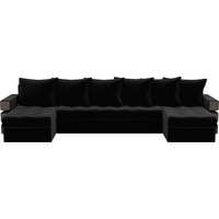 П-образный диван Лига диванов Венеция 100050 (микровельвет, черный)