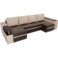 П-образный диван Лига диванов Майами 103066 (экокожа, коричневый/бежевый)