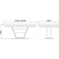 Кухонный стол Аврора Мальта 140-204x90 (белый мрамор/черный матовый)