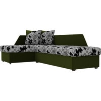 Угловой диван Лига диванов Андора 102661 (левый, флок/микровельвет, цветы/зеленый)