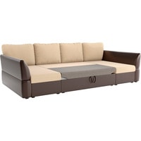 П-образный диван Лига диванов Гесен 29340 (рогожка/экокожа, бежевый/коричневый)