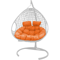 Подвесное кресло M-Group Для двоих Люкс 11510107 (белый ротанг/оранжевая подушка)