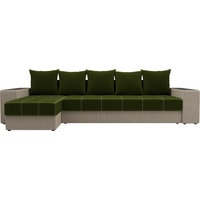 Угловой диван Лига диванов Дубай 105794 (левый, микровельвет, зеленый/бежевый)