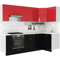 Готовая кухня S-Company Клео глосc 1.2x2.6 правая (черный глянец/красный глянец)