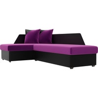 Угловой диван Лига диванов Андора 102689 (левый, микровельвет/экокожа, фиолетовый/черный)