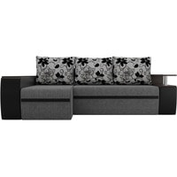 Угловой диван Лига диванов Майами 103037 (левый, рогожка/экокожа/флок, серый/черный/цветы)