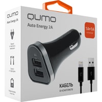 Автомобильное зарядное QUMO Auto Energy 2A + кабель Apple 8 pin