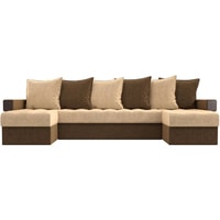 П-образный диван Craftmebel Венеция П (бнп, вельвет, бежевый/коричневый)