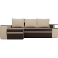 Угловой диван Лига диванов Майами 103040 (левый, экокожа, коричневый/бежевый/бежевый)