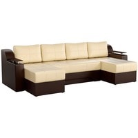 П-образный диван Craftmebel Сенатор (п-образный, боннель, экокожа, бежевый/коричневый)