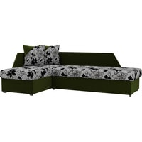 Угловой диван Лига диванов Андора 102661 (левый, флок/микровельвет, цветы/зеленый)
