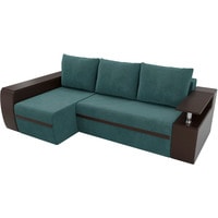 Угловой диван Лига диванов Майами 103016 (левый, велюр/экокожа, бирюзовый/коричневый)