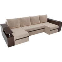 П-образный диван Лига диванов Майами 103044 (велюр/экокожа, бежевый/коричневый)
