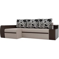 Угловой диван Лига диванов Майами 103032 (левый, рогожка/экокожа, бежевый/коричневый/цветы)