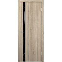 Межкомнатная дверь Юркас Stark ST12 ДО 70x200 (сонома дуб/lacobel черный с рис.)