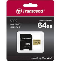 Карта памяти Transcend microSDXC 500S 64GB + адаптер