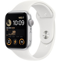 Умные часы Apple Watch SE 2 44 мм (алюминиевый корпус, серебристый/белый, спортивный силиконовый ремешок S/M)