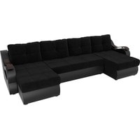 П-образный диван Лига диванов Меркурий 106514 (велюр/экокожа, черный/черный)
