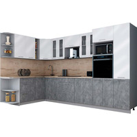 Готовая кухня Интерлиния Мила Gloss 1.88x3.4 левая (белый глянец/керамика/травертин серый)