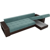 Угловой диван Лига диванов Дубай 105801 (правый, велюр/экокожа, бирюзовый/коричневый)