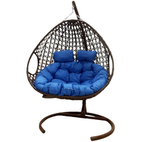 Подвесное кресло M-Group Для двоих Люкс 11510210 (коричневый ротанг/синяя подушка)