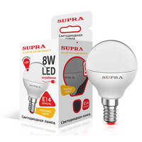 Светодиодная лампочка Supra SL-LED-PR-G45 E14 8 Вт 3000 К [SL-LED-PR-G45-8W/3000/E14]