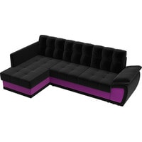 Угловой диван Лига диванов Нэстор прайм 103107 (левый, микровельвет, черный/фиолетовый)