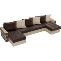 П-образный диван Лига диванов Венеция 100057 (экокожа, коричневый/бежевый)