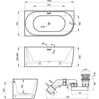 Ванна Wellsee Belle Spa 150x75 235701001 (пристенная ванна (левая) белый глянец, экран, каркас, сифон-автомат хром)