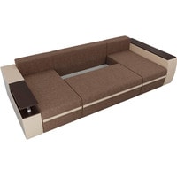 П-образный диван Лига диванов Майами 103060 (рогожка/экокожа/флок, коричневый/бежевый)