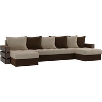 П-образный диван Лига диванов Венеция 100043 (микровельвет, бежевый/коричневый)