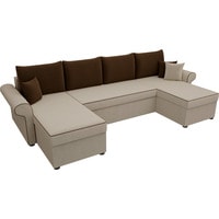 П-образный диван Лига диванов Милфорд 31567 (микровельвет, бежевый/коричневый)
